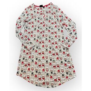 Santa's Treasures Womens S/P Santa Claus Print Nightgown Long Sleeve Gray Red